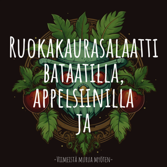 Ruokakaurasalaatti bataatilla, appelsiinilla ja chermoula-kastikkeella