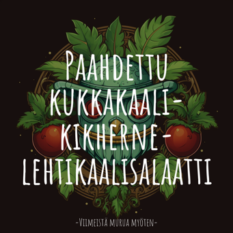Paahdettu kukkakaali-kikherne-lehtikaalisalaatti tahinikastikkeella